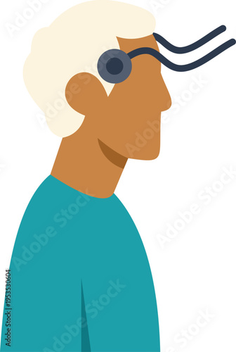 Person with a brain implant connecting mind and machine for human enhancement