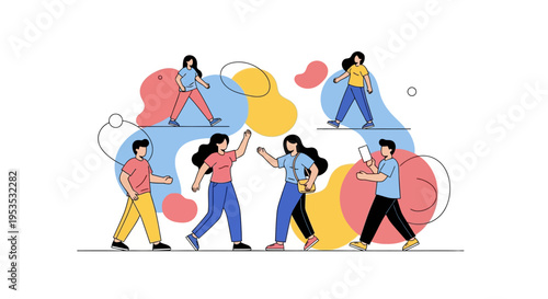 A colorful illustration of a diverse group of people celebrating International Day of Happiness with joyful teamwork and collaboration