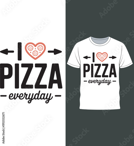Vector graphic illustration of I Love Pizza everyday typography with heart shape and pepperoni illustration
