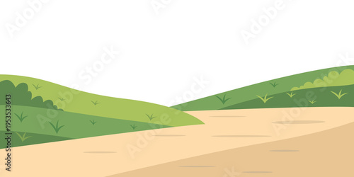 Tableau sur toile Green Hills Landscape with Dirt Path and Wildflowers Nature Background Illustrat