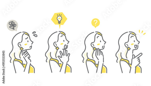 Caucasian woman's facial expression variations avatar set Simple and stylish line art illustrations