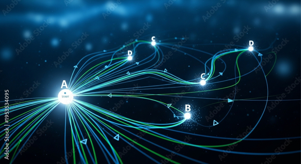 Foto Abstract Network Visualization with Glowing Nodes and Interconnected Lines