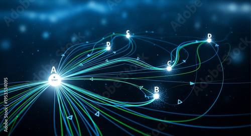Abstract Network Visualization with Glowing Nodes and Interconnected Lines.