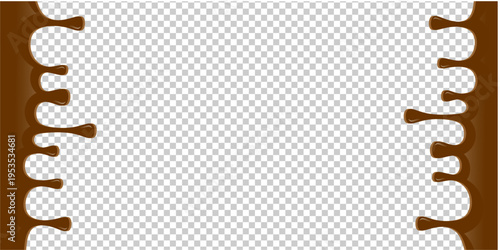 Hot chocolate drip illustration. Melting chocolate on waffle background. Drippy ice cream vector design. Wavy choco melt border. Brown chocolate drips illustration.