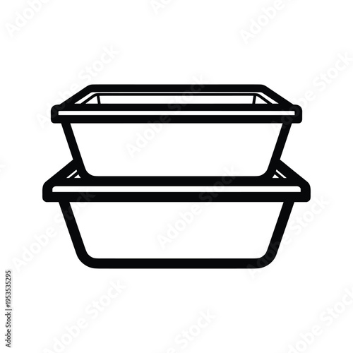 Two Stacked Rectangular Food Containers, Simple Line Art Icon