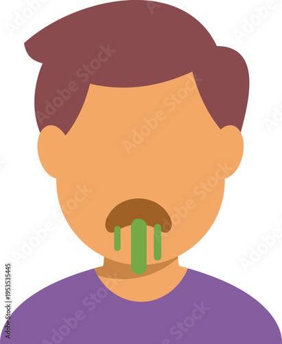 Person icon vomiting green liquid from mouth showing symptoms of sickness
