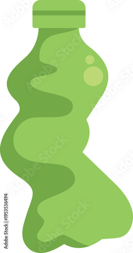 Flattened green plastic bottle symbolizing waste, recycling, and environmental pollution issues