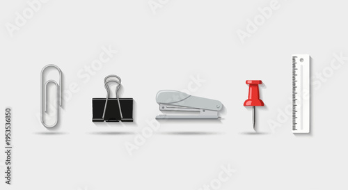 Office supplies on a white background.