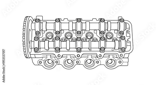 Detailed engine cylinder block component.
