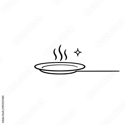 Minimalist Dish Line Icon with Steam and Sparkle. SVG