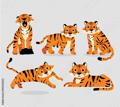CUTE HAND DRAWN TIGER VECTOR ELEMENT SET