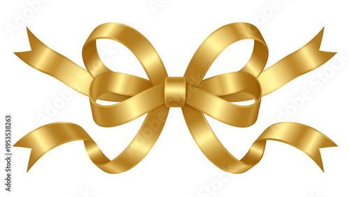 Elegant Golden Gift Ribbon Knot Side View Vector Illustration