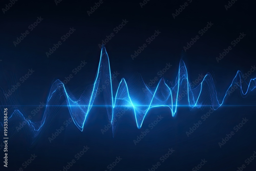 Fototapeta premium Abstract Blue Sound Waveform Visualization on Dark Background.