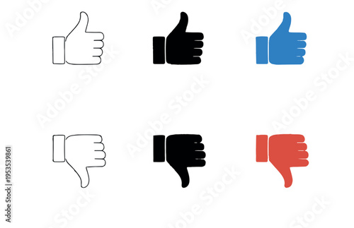 Thumbs up and thumbs down icons symbolizing approval disapproval feedback rating opinion and social media graphics