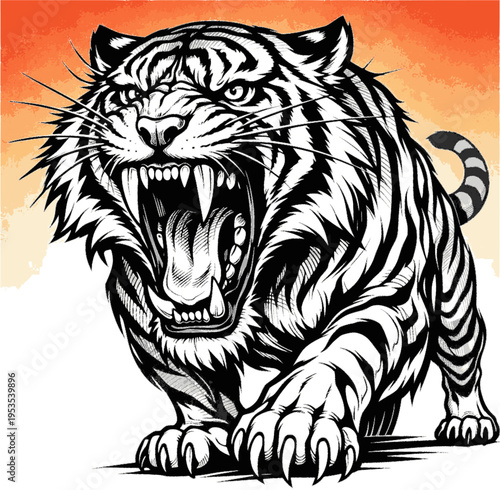 Roaring Tiger Face with Background Color Vector Illustration