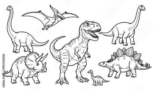 Dinosaur coloring page vector t rex and triceratops kids outline illustration