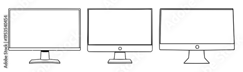 Desktop monitor set with sleek curved profile featuring black and silver, modern, office design, flat screen, HD display with technology and graphics