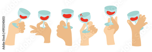 Various Hand Gestures Holding Wine Glass for Toasting