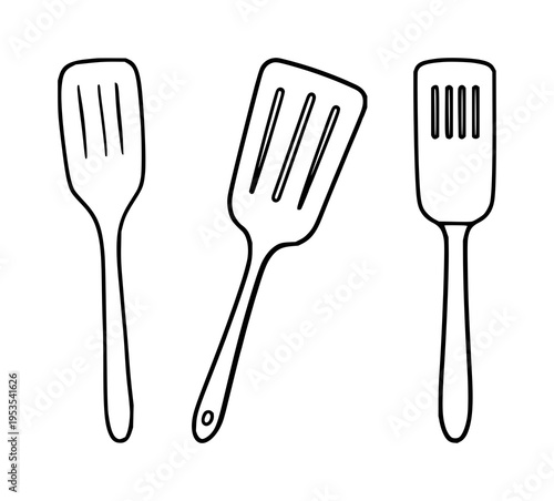 Spatula cooking icon set with flat single-color illustration featuring kitchen tools, culinary utensil, food preparation with minimalist design and vector graphic