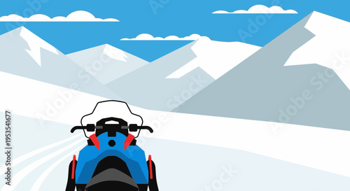 Snowmobile Riding on Snowy Mountain Landscape, Winter Adventure