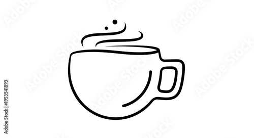 Minimalist Line Art Coffee Cup with Steam, Simple Hot Beverage Icon