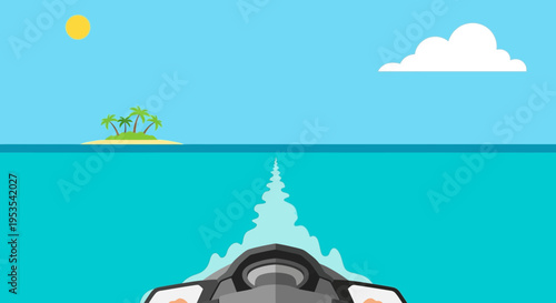 Riding Jet Ski Towards Tropical Island - First Person View