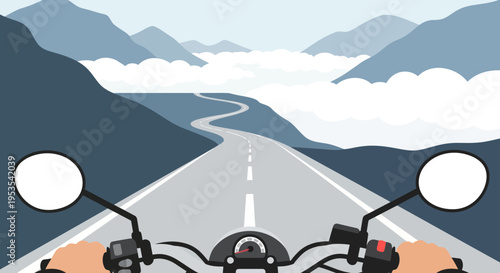Riding Motorcycle on Scenic Mountain Road Above Clouds