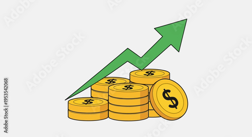 Rising Graph Arrow Over Golden Coins Stack, Business Growth Concept