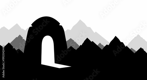 Silhouette of India Gate with a bright archway.