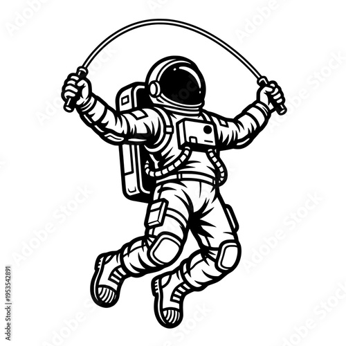 Astronaut Jumping Rope in Space Fun Zero Gravity Fitness Vector Illustration