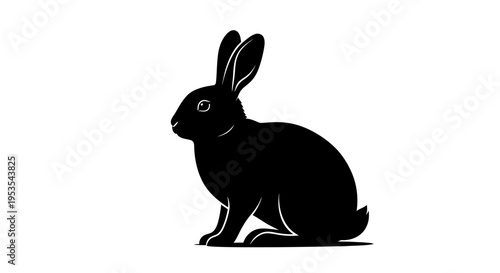 Elegant Black Rabbit Silhouette Isolated on White Background.