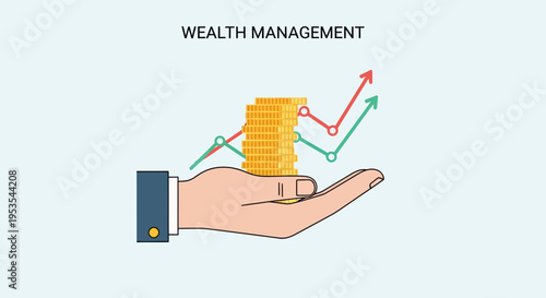 Wealth Management: Hand Holding Coins with Upward Trend Graph