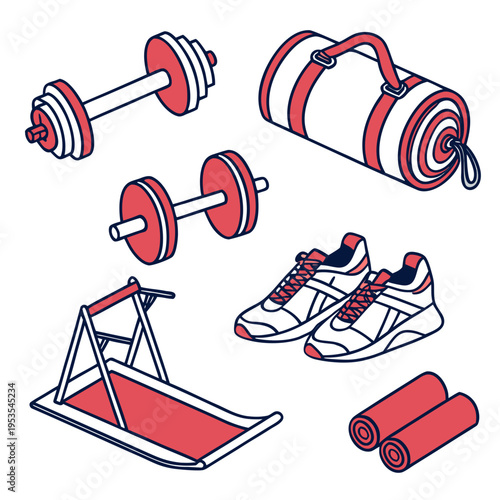 A set of gym equipment and accessories