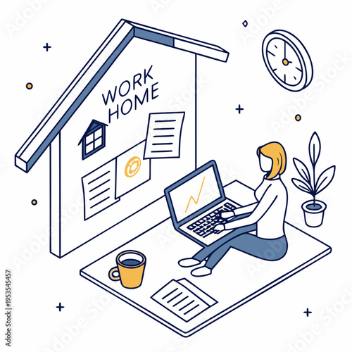 Woman working from home on her laptop