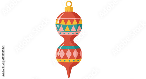 Colorful folk art inspired Christmas tree ornament featuring vibrant geometric patterns and texture