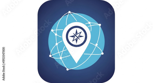 Global Navigation App Icon with Location Pin and Network Connections.