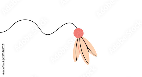 Minimalist illustration of a stylized flower with peach petals hanging from a simple wavy line