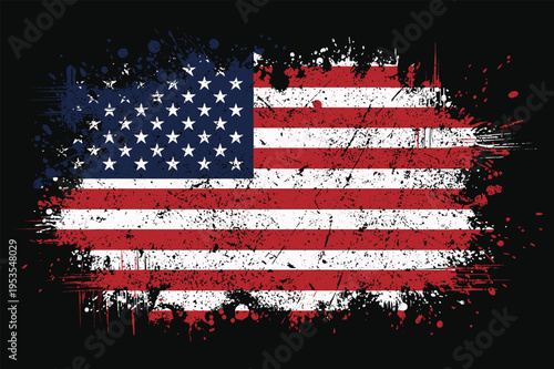American Flag Grunge Paint Splash Patriotic USA Illustration