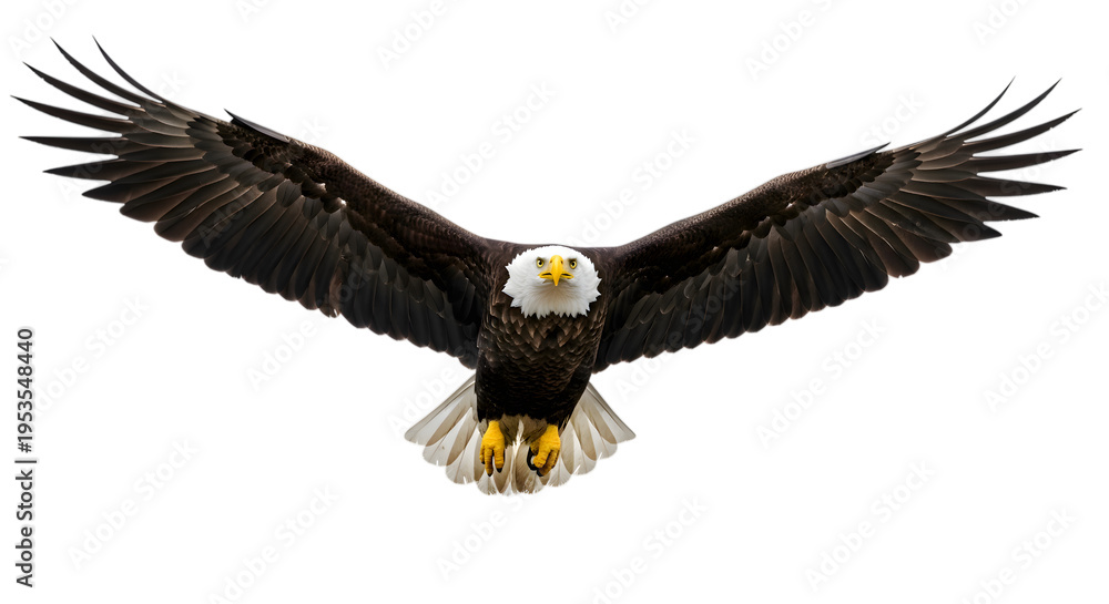 Obraz premium Bald eagle flying wings spread isolated majestic bird wildlife predator symbol