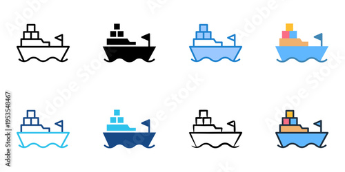 Ship icons set multiple style collection. Editable stroke 
