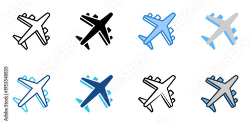 Airplane icons set multiple style collection. Editable stroke 
