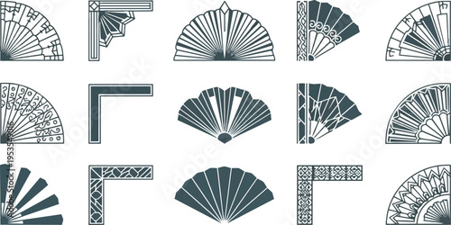 Decorative fan and corner element designs vector illustration