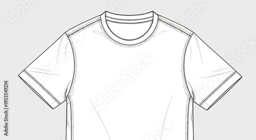 Blank White T-Shirt Flat Sketch Technical Outline Fashion Apparel Vector Illustration