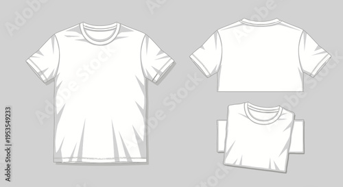 Blank White T-Shirt Mockup Template Front Back Folded Editable Flat Style Vector Illustration