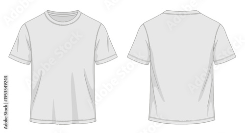 Blank White T-Shirt Template Front Back View Unisex Apparel Mockup Vector Illustration
