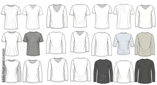 Minimalist Clothing Line Vector Illustration Set with Hoodies T-Shirts and Polo Shirts