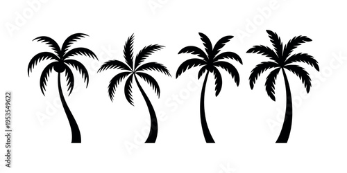 Four black palm tree silhouettes on white background palm trees tropical