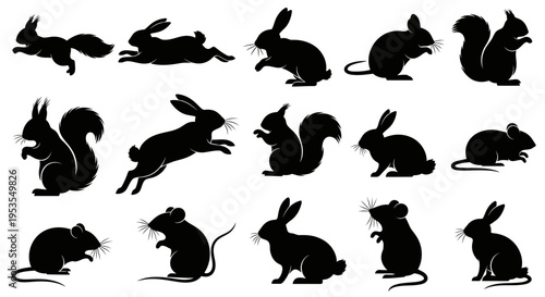 Collection of various rodent and lagomorph animal silhouettes.