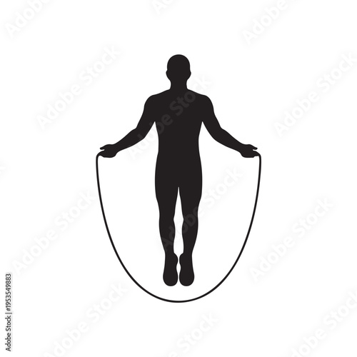 Black silhouette of person jumping rope workout at home gym