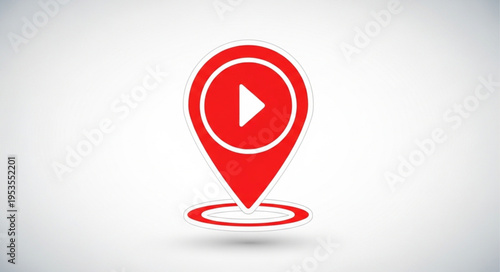 Red Location Pin with Play Button for Video Content.